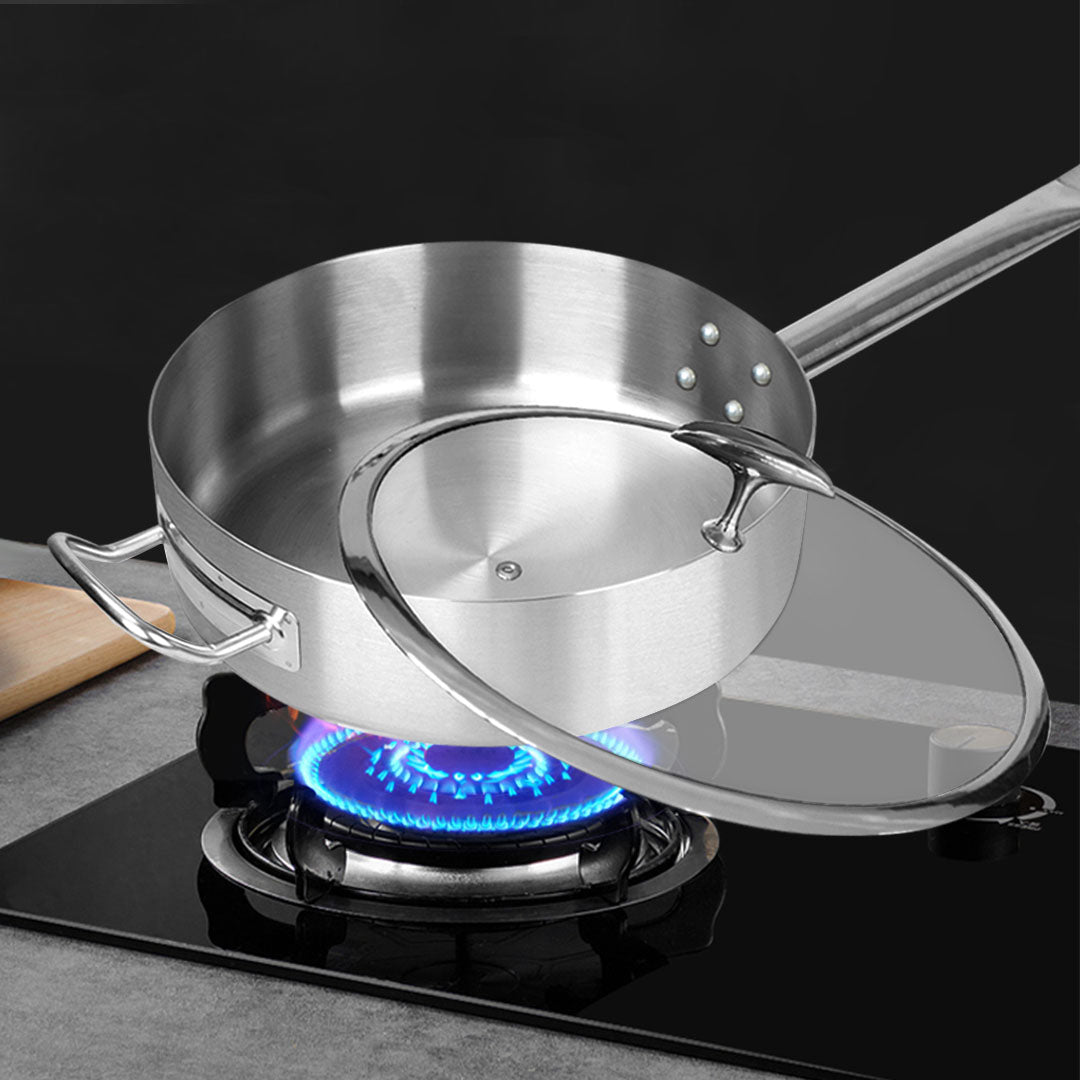 SOGA 2X 30cm Stainless Steel Saucepan Sauce pan with Glass Lid and Helper Handle Triple Ply Base Cookware • LUZ-SaucePanSS423130CMX2
