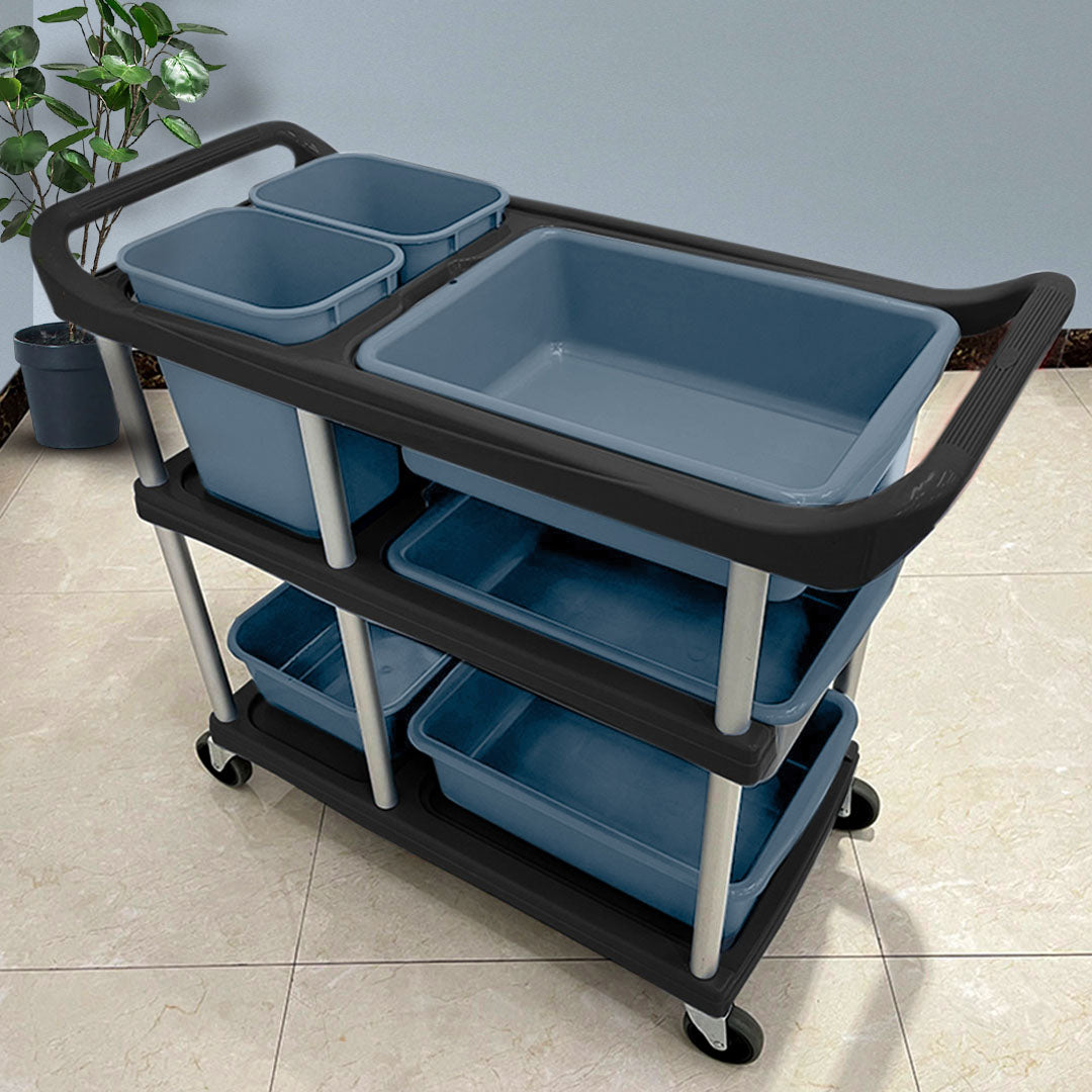 SOGA 2X 3-Tier Commercial Soiled Food Trolley Dirty Plate Cart Five Buckets Kitchen Food Utility • LUZ-FoodCart1518X2
