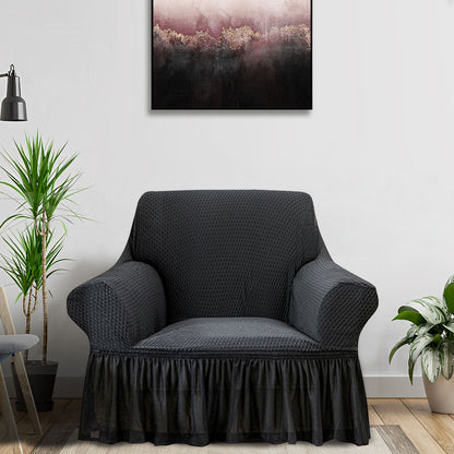 SOGA 1-Seater Dark Grey Sofa Cover with Ruffled Skirt Couch Protector High Stretch Lounge Slipcover Home Decor • LUZ-SofaCov10