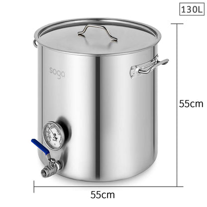 SOGA Stainless Steel Brewery Pot 130L With Beer Valve 55*55cm • LUZ-BreweryPotSS279155CMA