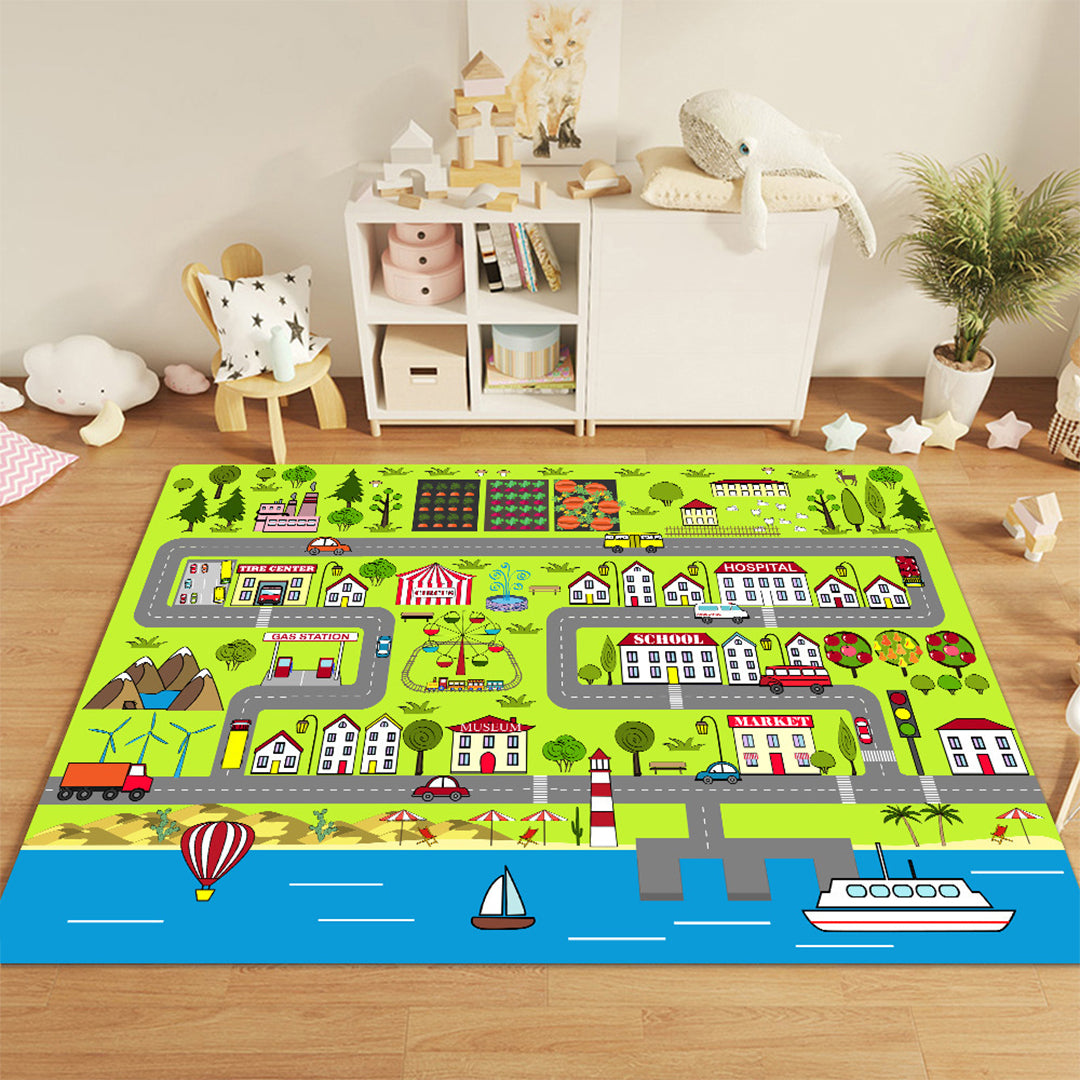 SOGA 120cm Kids Rug Street Map Play Mat, Educational Baby Theme Park Area Rugs • LUZ-KidCarpet600