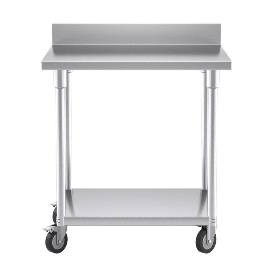 SOGA 80cm Commercial Catering Kitchen Stainless Steel Prep Work Bench Table with Backsplash and Caster Wheels • LUZ-WorkBenchSS800180CM