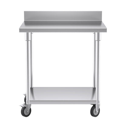 SOGA 80cm Commercial Catering Kitchen Stainless Steel Prep Work Bench Table with Backsplash and Caster Wheels • LUZ-WorkBenchSS800180CM