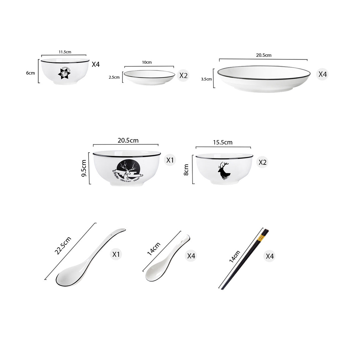 SOGA White Antler Printed Ceramic Dinnerware Set Crockery Soup Bowl Plate Server Kitchen Home Decor Set of 13 • LUZ-BowlG772
