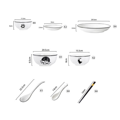 SOGA White Antler Printed Ceramic Dinnerware Set Crockery Soup Bowl Plate Server Kitchen Home Decor Set of 13 • LUZ-BowlG772