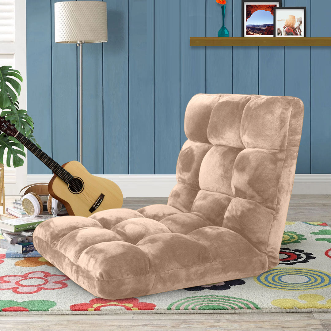 SOGA 2X Floor Recliner Folding Lounge Sofa Futon Couch Folding Chair Cushion Light Apricot • LUZ-LoungeChairLightApricotX2