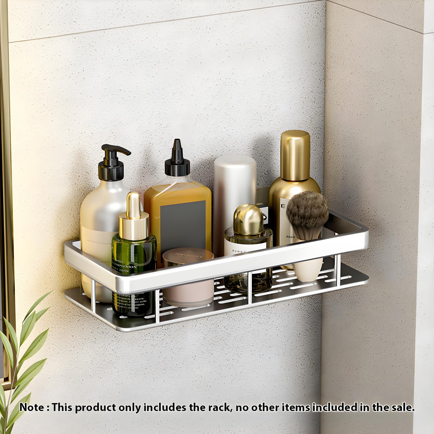 SOGA 2X Silver Wall-Mounted Rectangular Bathroom Storage Organiser Space Saving Adhesive Shelf Rack LUZ-TAN1005X2