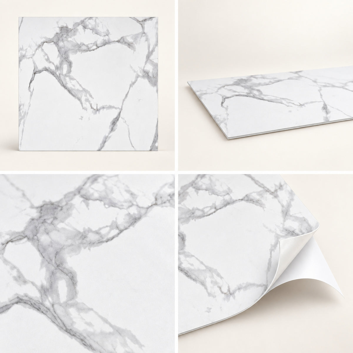 SOGA Peel & Stick Floor and Wall Tiles 60 x 60cm 10 Pack White Grey Faux Marble • LUZ-TileCZA054Lge