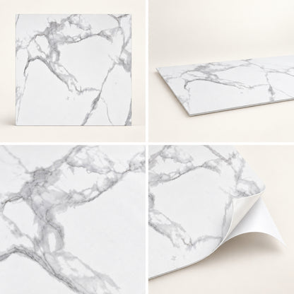 SOGA Peel & Stick Floor and Wall Tiles 60 x 60cm 10 Pack White Grey Faux Marble • LUZ-TileCZA054Lge