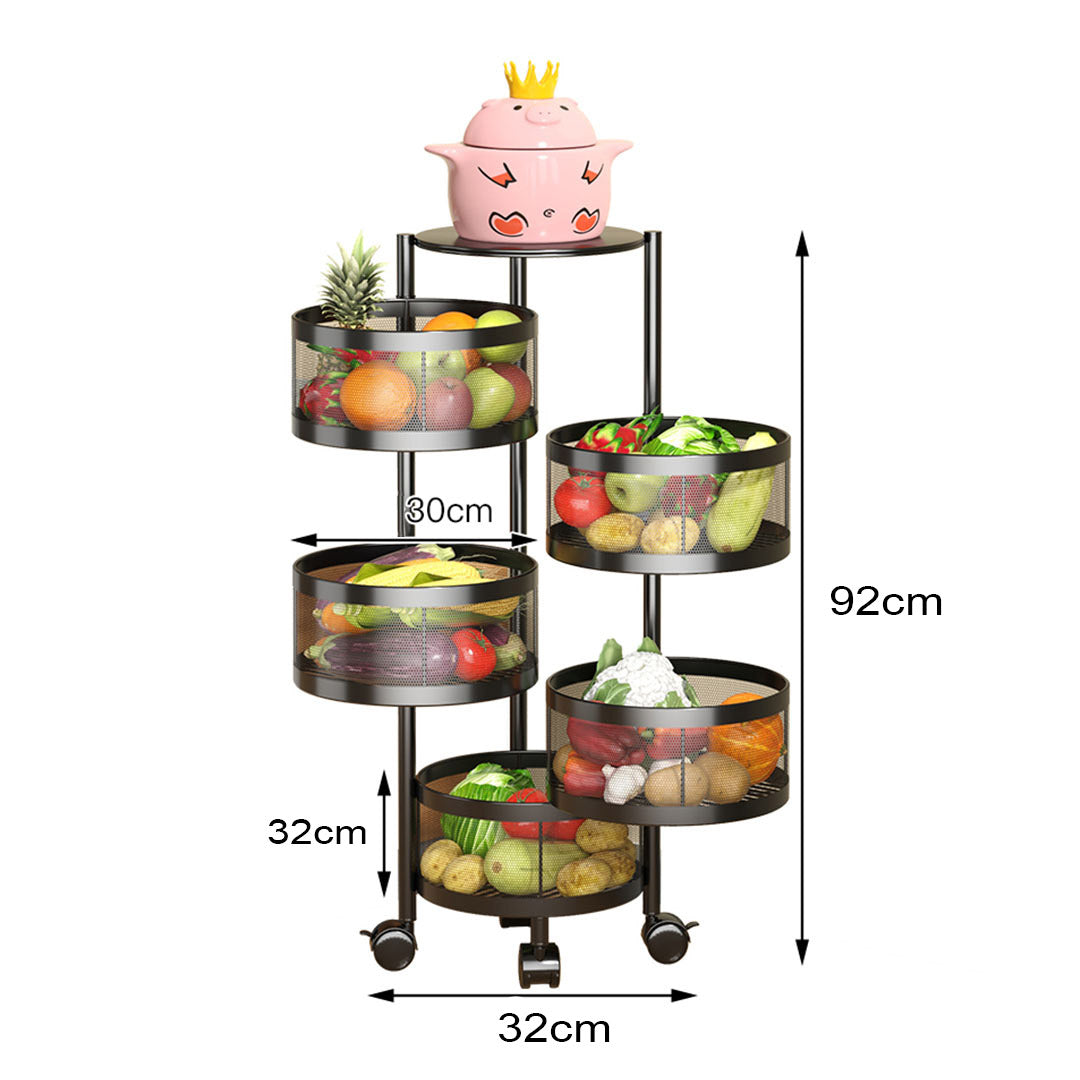 SOGA 2X 5 Tier Steel Round Rotating Kitchen Cart Multi-Functional Shelves Portable Storage Organizer with Wheels • LUZ-KitchenXY017X2