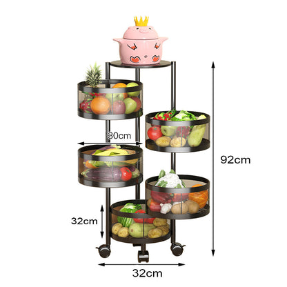 SOGA 2X 5 Tier Steel Round Rotating Kitchen Cart Multi-Functional Shelves Portable Storage Organizer with Wheels • LUZ-KitchenXY017X2