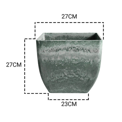 SOGA 27cm Green Grey Square Resin Plant Flower Pot in Cement Pattern Planter Cachepot for Indoor Home Office • LUZ-FPotF2704