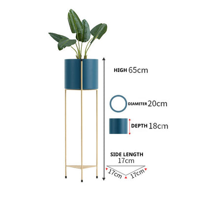 SOGA 2 Layer 65cm Gold Metal Plant Stand with Blue Flower Pot Holder Corner Shelving Rack Indoor Display • LUZ-FPotH65BLU
