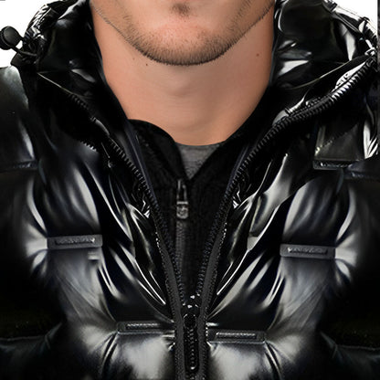abbee Black XL Winter Hooded Glossy Down Jacket Stylish Lightweight Quilted Warm Puffer Coat • LUZ-DJ-9800B
