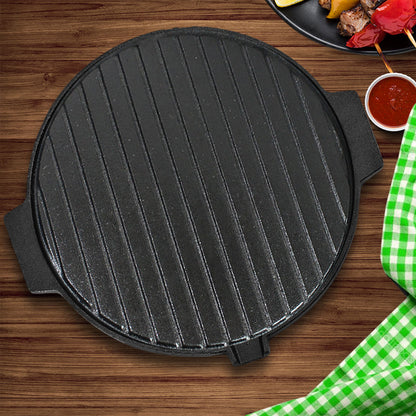 SOGA 2X 30CM Round Cast Iron Korean BBQ Grill Plate with Handles and Drip Lip • LUZ-ZPai045X2