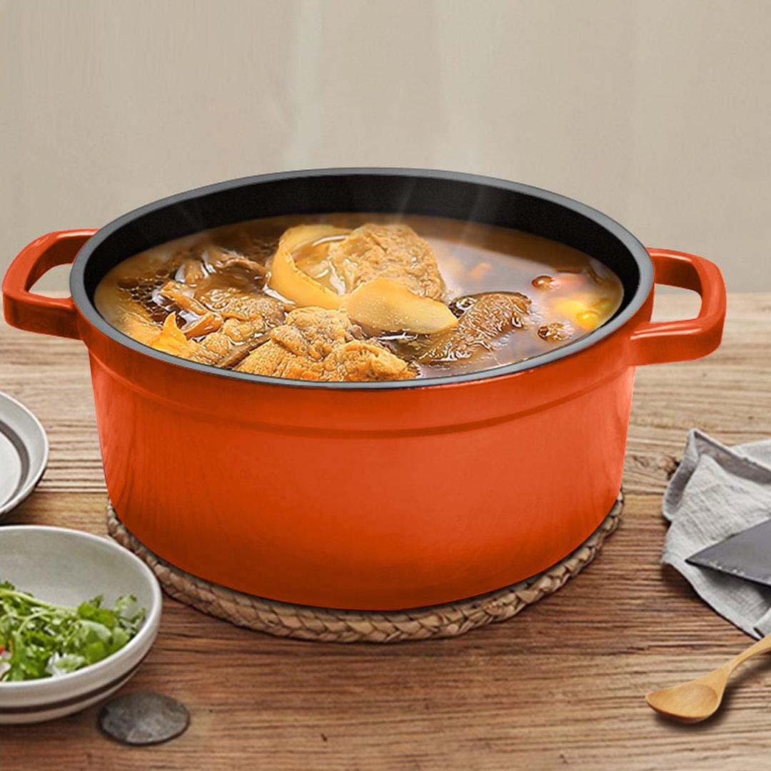 SOGA Cast Iron 26cm Enamel Porcelain Stewpot Casserole Stew Cooking Pot With Lid 5L Orange • LUZ-Stewpot26cmOrange