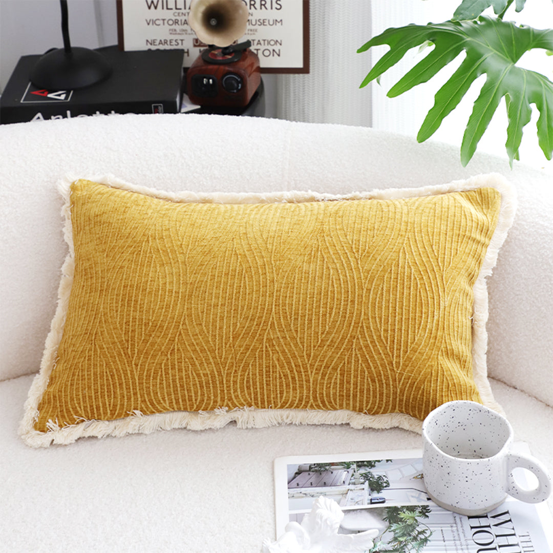 SOGA 2X 35cm Throw Pillow Turmeric Yellow Aesthetic Chenille Texture for Home Decor • LUZ-FrenchCushion314X2
