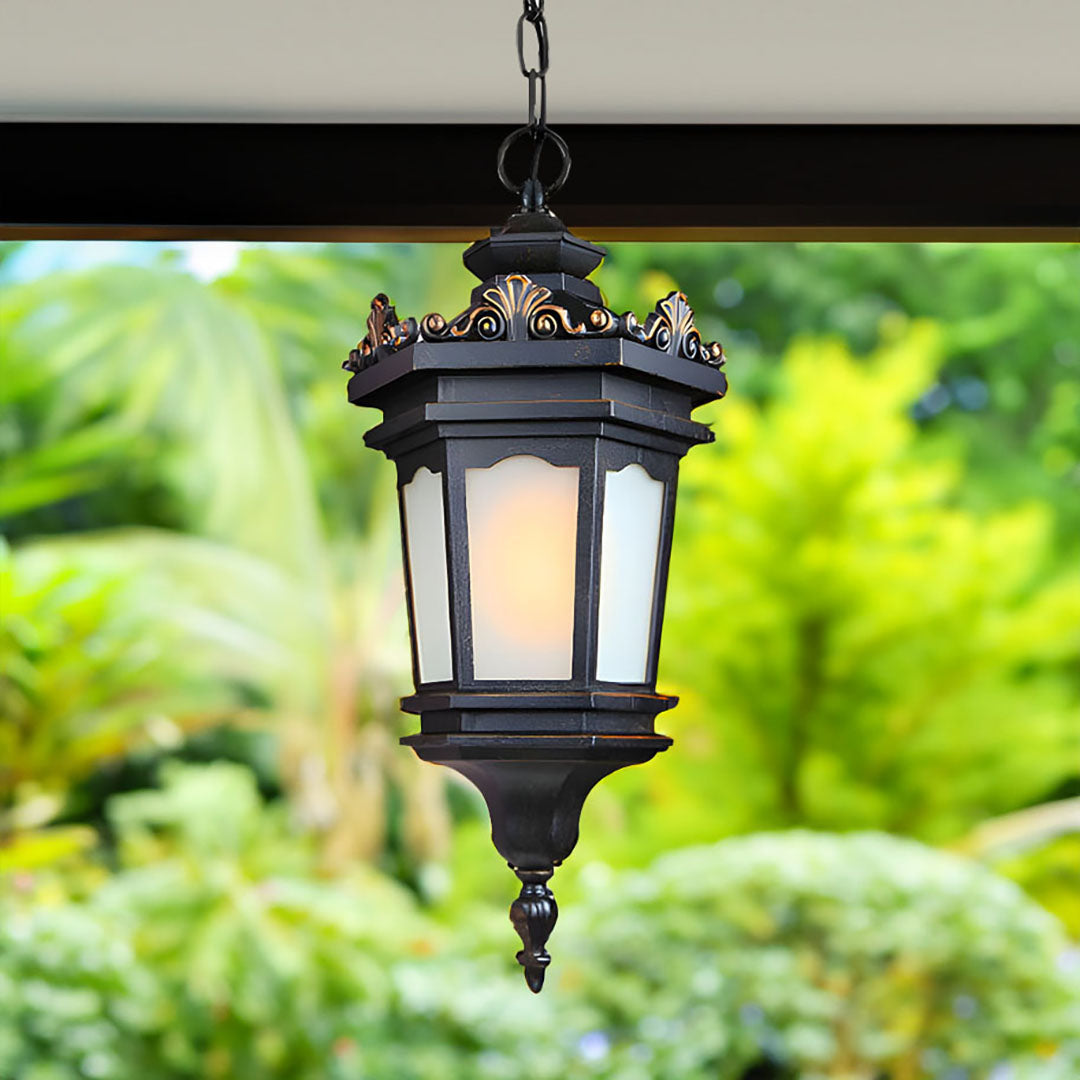Vintage Lamp 2X 54.5cm Elegant Aluminum & Glass Lantern Chandelier Classic Hanging Light Fixture Antique Style • LUZ-Lamp320HangX2