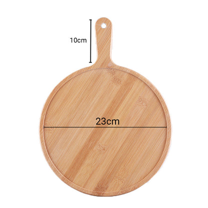 SOGA 2X 9 inch Blonde Round Premium Wooden Serving Tray Board Paddle with Handle Home Decor • LUZ-WodE504X2