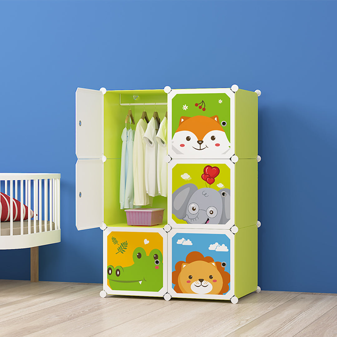 SOGA 6 Cubes Animal Design Portable Wardrobe Divide-Grid Modular Storage Organiser Foldable Closet • LUZ-Wrobe1778
