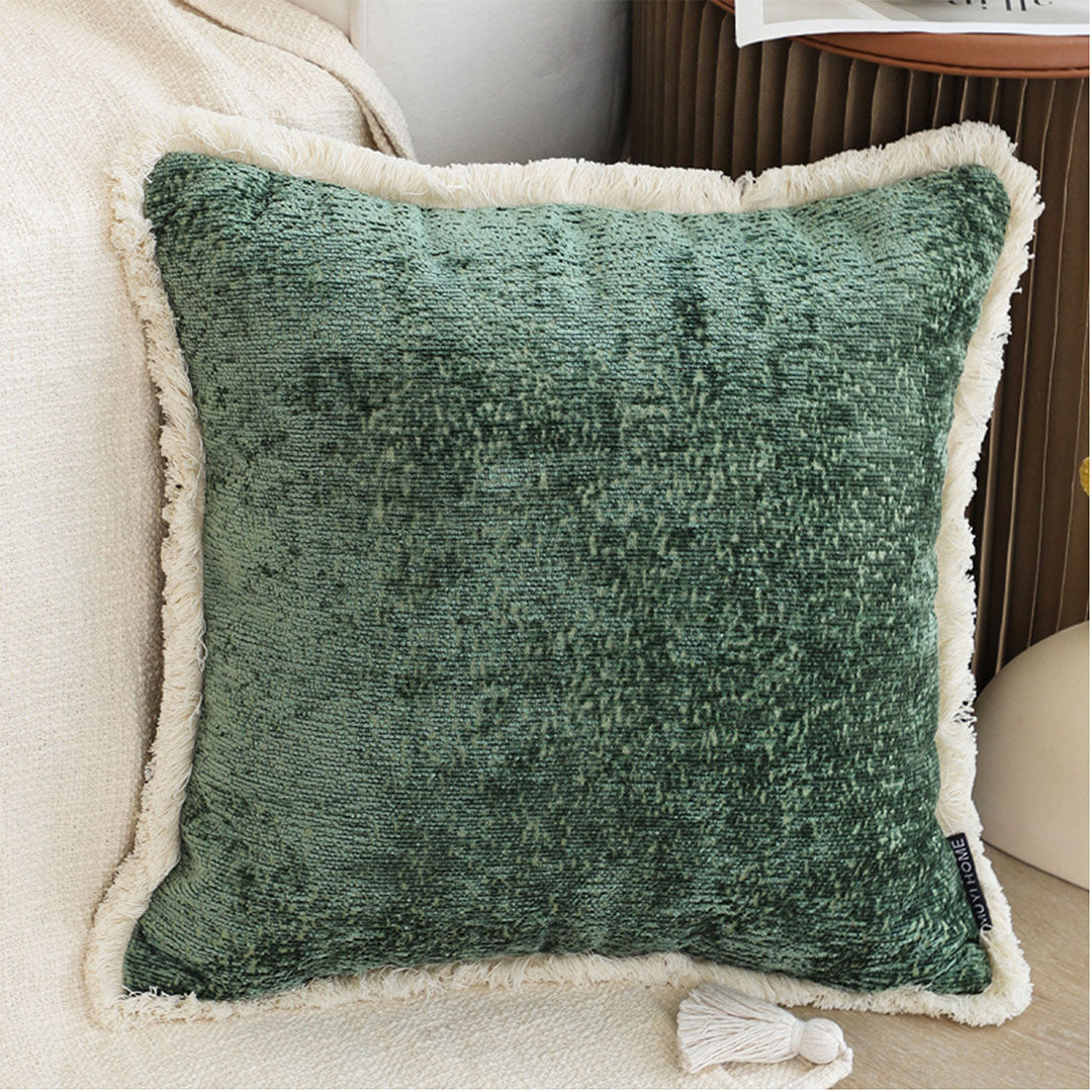 SOGA 2X 45cm Jade Green Home aesthetic chenille texture tassel square Throw Pillow • LUZ-FrenchCushion244X2