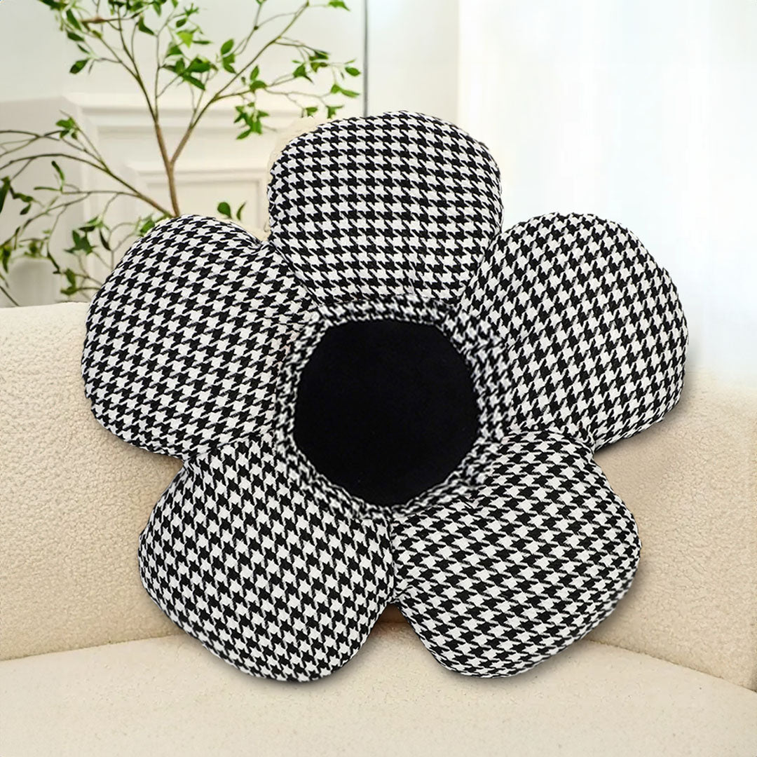SOGA 2X Black Flower Cushion Shaped for Floor and Sitting Throw Pillow • LUZ-SCushion096X2