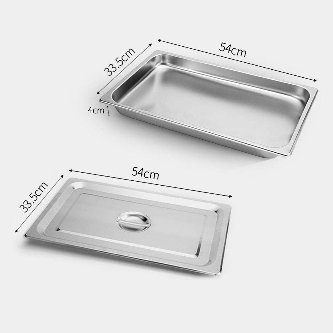 SOGA Gastronorm GN Pan Full Size 1/1 GN Pan 4cm Deep Stainless Steel Tray With Lid • LUZ-GP5402wLidX1A