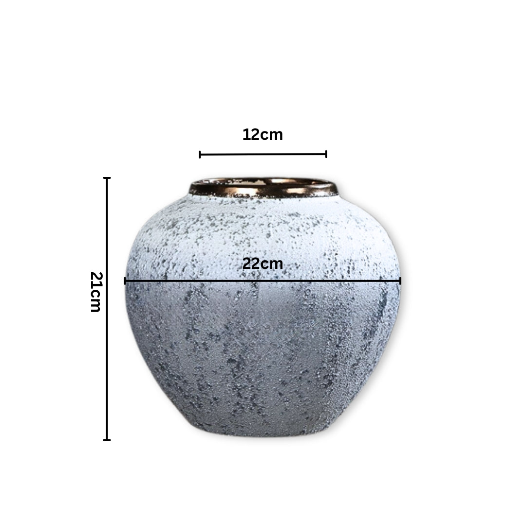 SOGA 21x22cm White and Grey Small Ceramic Flower Vase Elegant Living Room Home Decor • LUZ-Vase825