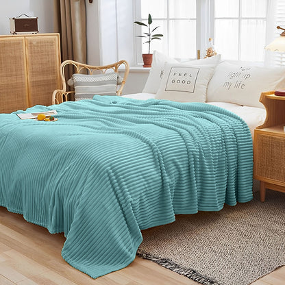 SOGA 2X Sky Blue Throw Blanket Warm Cozy Striped Pattern Thin Flannel Coverlet Fleece Bed Sofa Comforter LUZ-Blanket315X2