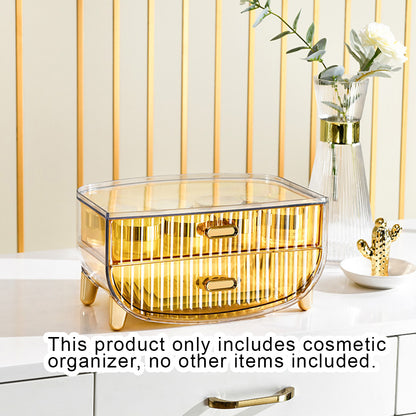 SOGA 2 Tier Golden Yellow Multifunctional Countertop Cosmetic Storage Makeup Skincare Holder Jewelry Cabinet Bathroom Desk Drawer Vanity Organiser • LUZ-BathC122