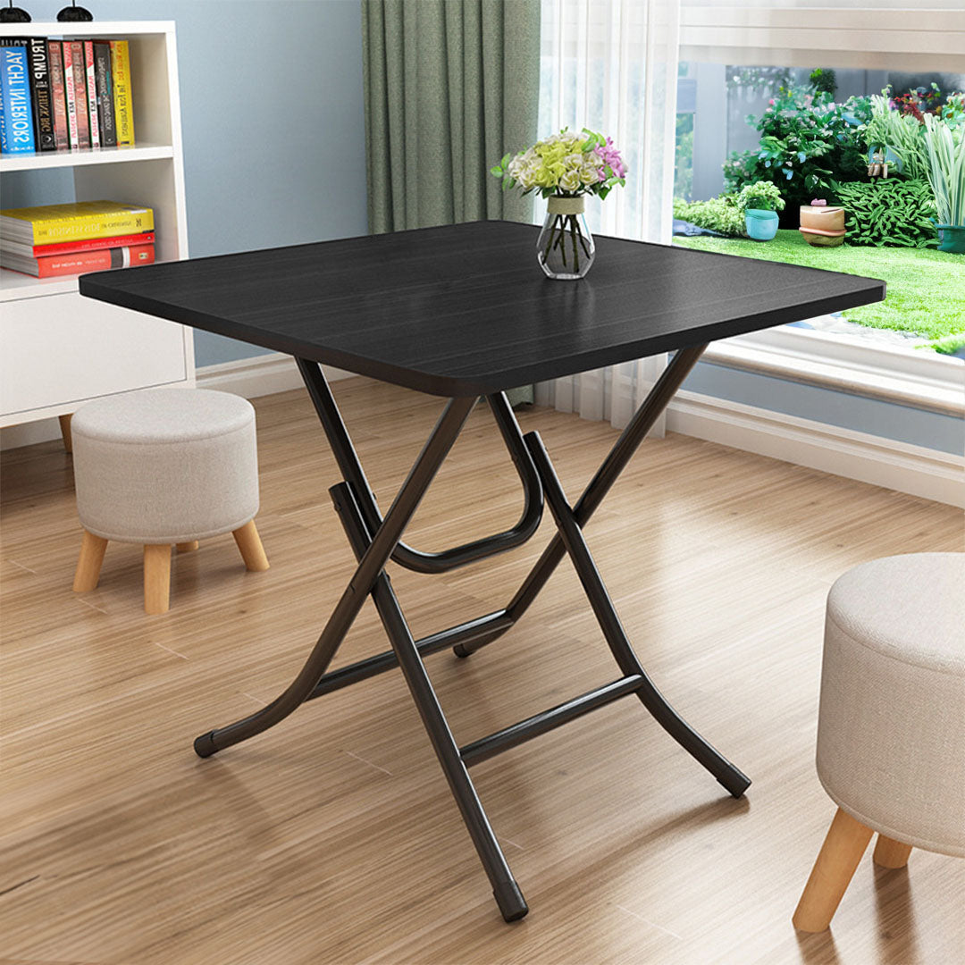 SOGA Black Dining Table Portable Square Surface Space Saving Folding Desk with Lacquered Legs Home Decor • LUZ-Table1205AA