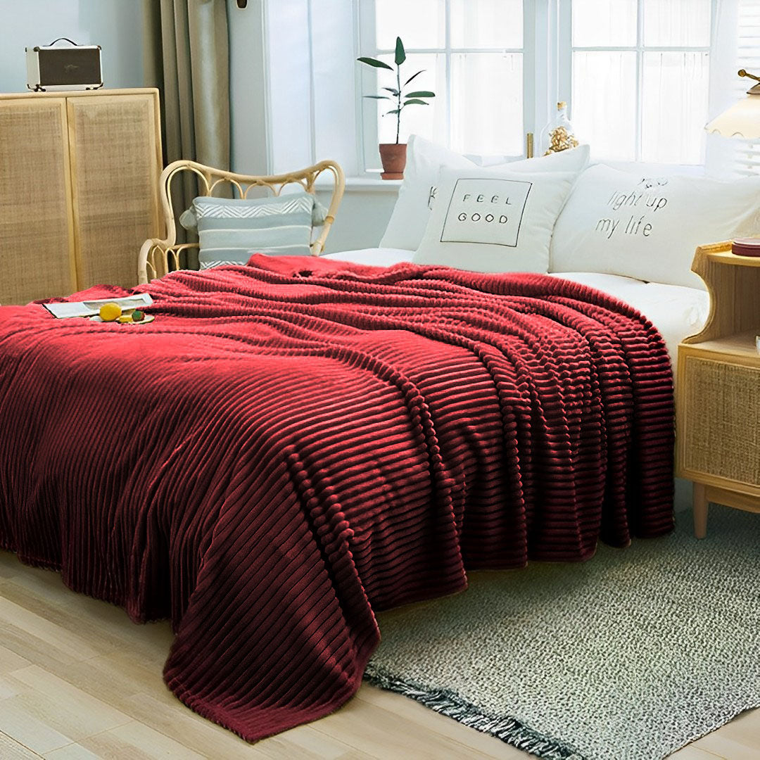 SOGA 2X Burgundy Throw Blanket Warm Cozy Striped Pattern Thin Flannel Coverlet Fleece Bed Sofa Comforter • LUZ-Blanket318X2