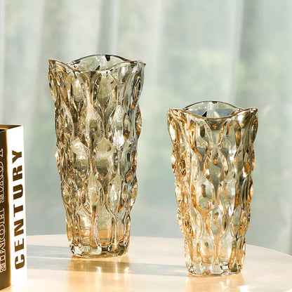 SOGA 29.8cm Golden Amber Glass Crystal Vase Elegant Modern Home Décor • LUZ-GVaseCham300