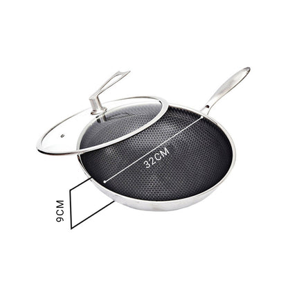 SOGA 2X 32cm Stainless Steel Tri-Ply Frying Cooking Fry Pan Textured Non Stick Interior Skillet with Glass Lid • LUZ-FryPanTRIFPYZ32X2