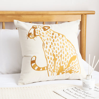 SOGA 45cm Throw Pillow White Light Luxury with Golden Leopard Design Decorative Square Cushion Home Decor • LUZ-FrenchCushion276