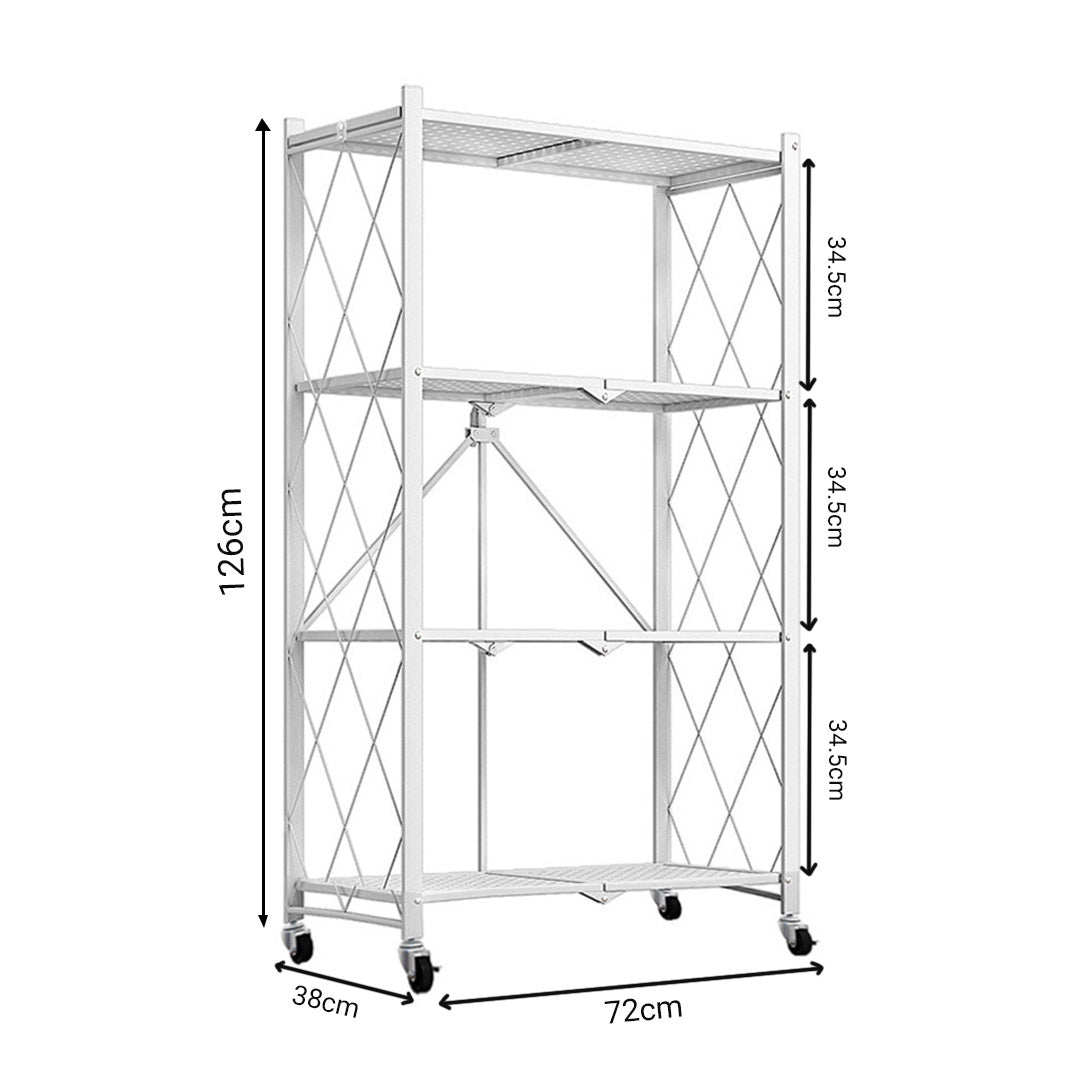 SOGA 2X 4 Tier Steel White Foldable Kitchen Cart Multi-Functional Shelves Portable Storage Organizer with Wheels • LUZ-KitchenXY002WHTX2