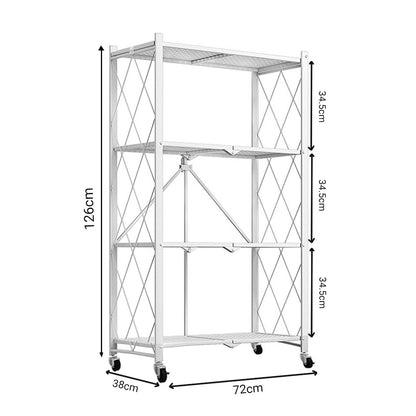 SOGA 2X 4 Tier Steel White Foldable Kitchen Cart Multi-Functional Shelves Portable Storage Organizer with Wheels • LUZ-KitchenXY002WHTX2