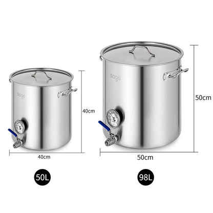 SOGA Stainless Steel Brewery Pot 50L 98L With Beer Valve 40CM 50CM • LUZ-BreweryPotSS2788-2790