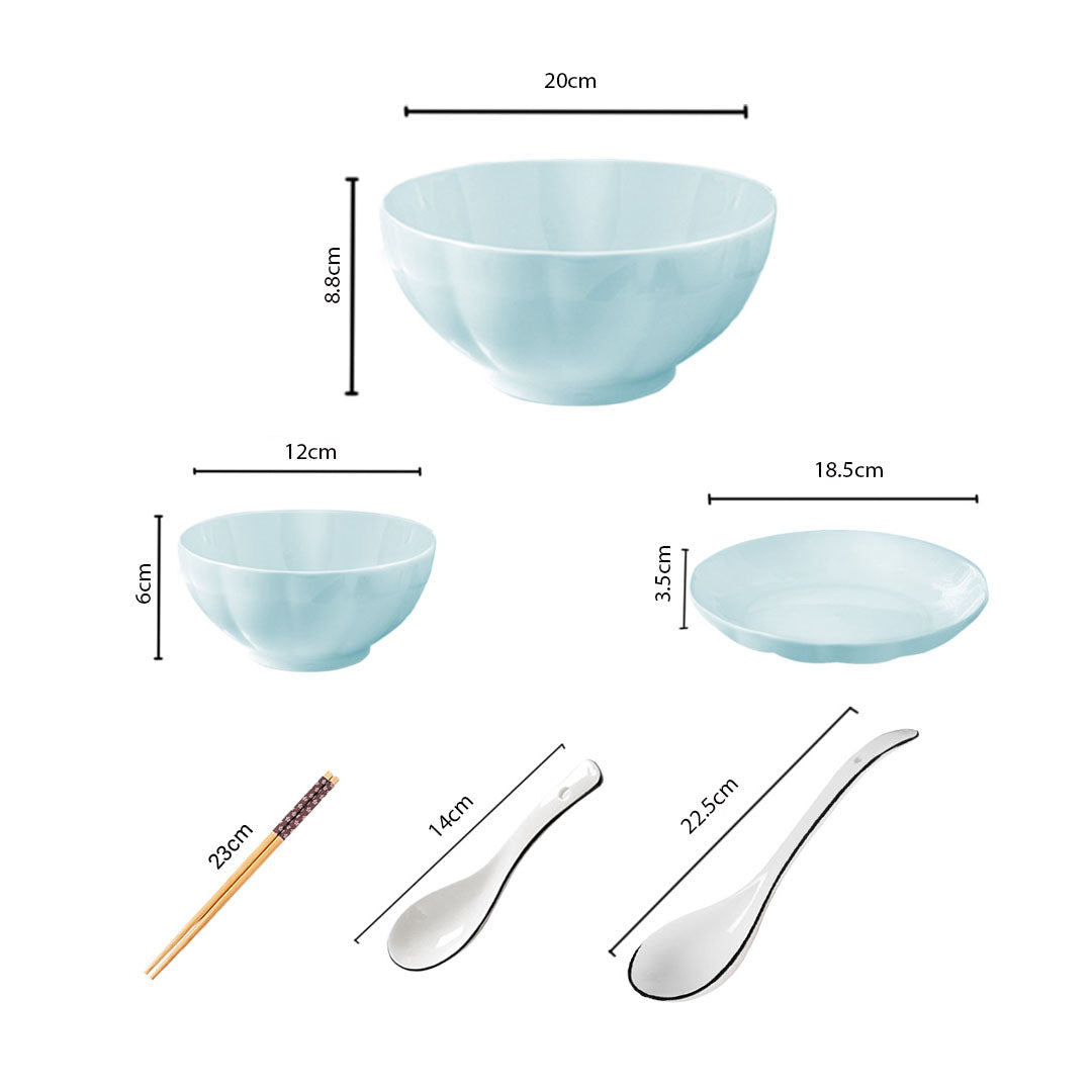 SOGA Light Blue Japanese Style Ceramic Dinnerware Crockery Soup Bowl Plate Server Kitchen Home Decor Set of 9 • LUZ-BowlG436