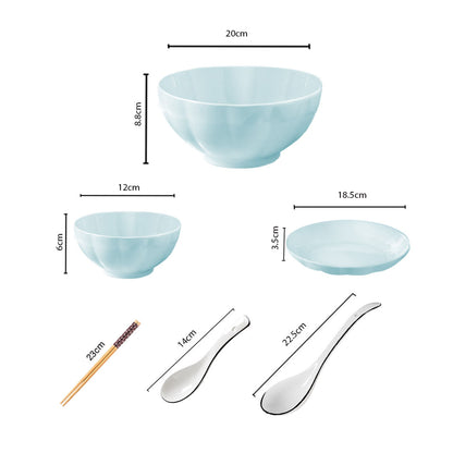 SOGA Light Blue Japanese Style Ceramic Dinnerware Crockery Soup Bowl Plate Server Kitchen Home Decor Set of 9 • LUZ-BowlG436