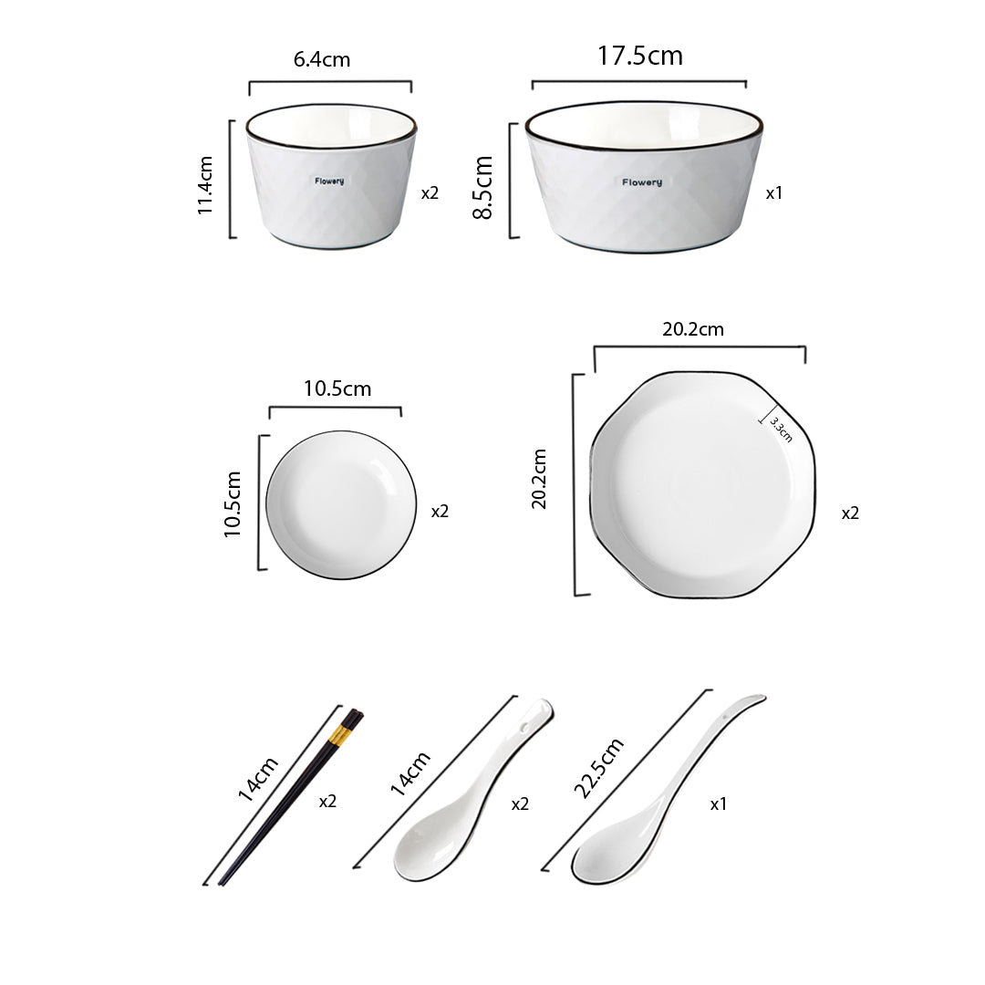SOGA Diamond Pattern Ceramic Dinnerware Crockery Soup Bowl Plate Server Kitchen Home Decor Set of 8 • LUZ-BowlG622