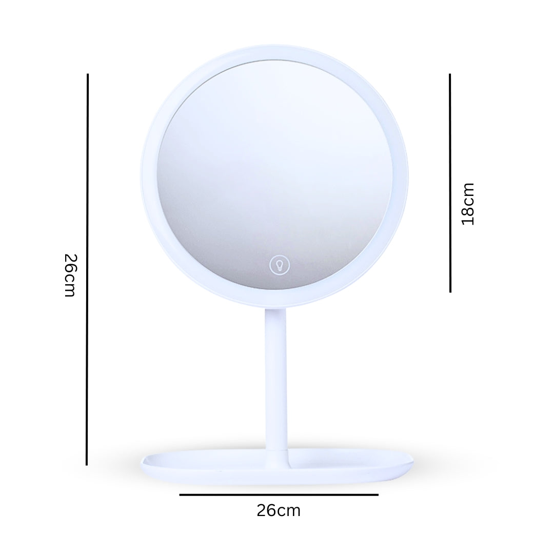 SOGA 26cm White Round Smart LED Makeup Bedroom Table Vanity Mirror Tricolor Adjustable Light LUZ-MirrorE6