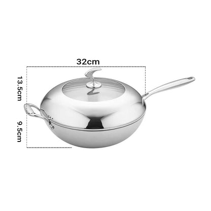 SOGA 18/10 Stainless Steel Fry Pan 32cm Frying Pan Top Grade Non Stick Interior Skillet with Helper Handle and Lid • LUZ-TRIFPT32