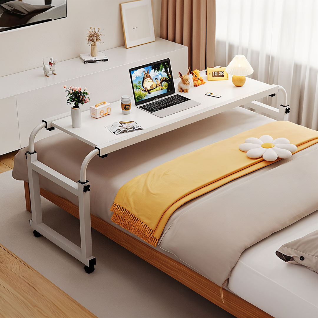 SOGA 140x45cm White Cross Bed Movable Desk Table w/ Adjustable Length & Height • LUZ-SideTab30