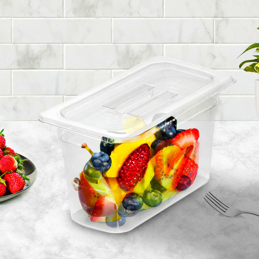SOGA 200mm Clear Gastronorm GN Pan 1/3 Food Tray Storage with Lid • LUZ-VICPans1424wLidX1