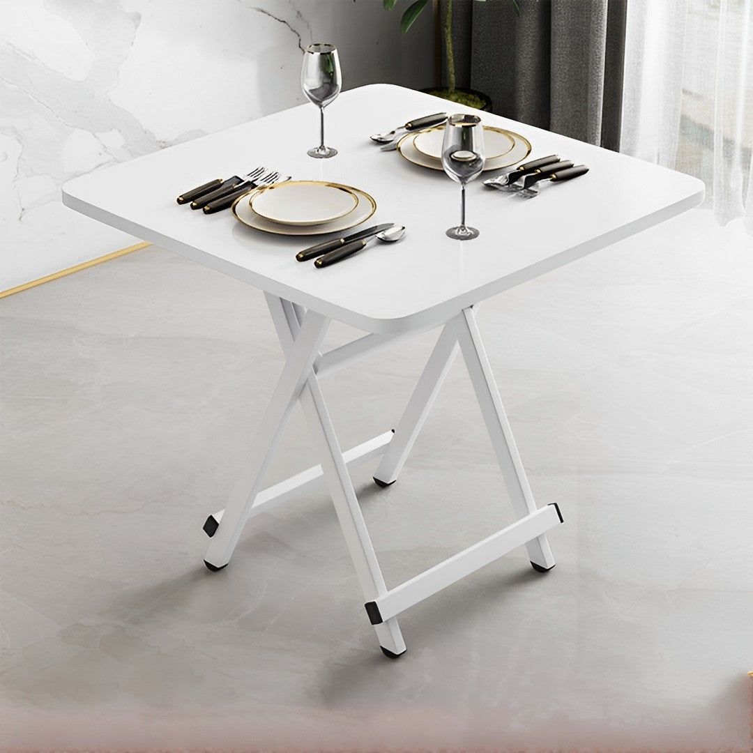 SOGA 2X White Dining Table Portable Square Surface Space Saving Folding Desk with Lacquered Legs  Home Decor • LUZ-TableSQ731X2
