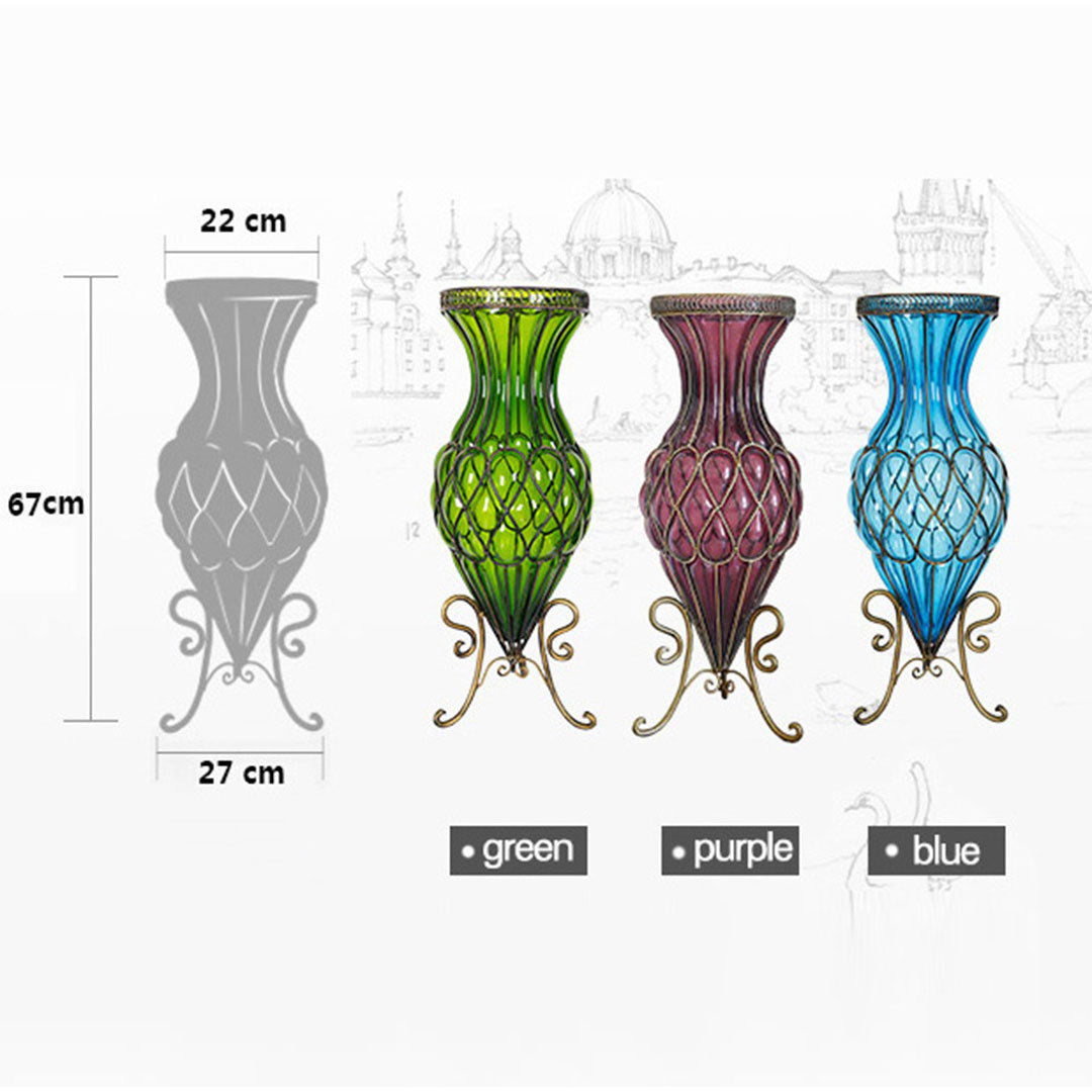SOGA 67cm Green Glass Tall Floor Vase with 10pcs White Artificial Fake Flower Set • LUZ-Vase0053GreenwWhiteF10