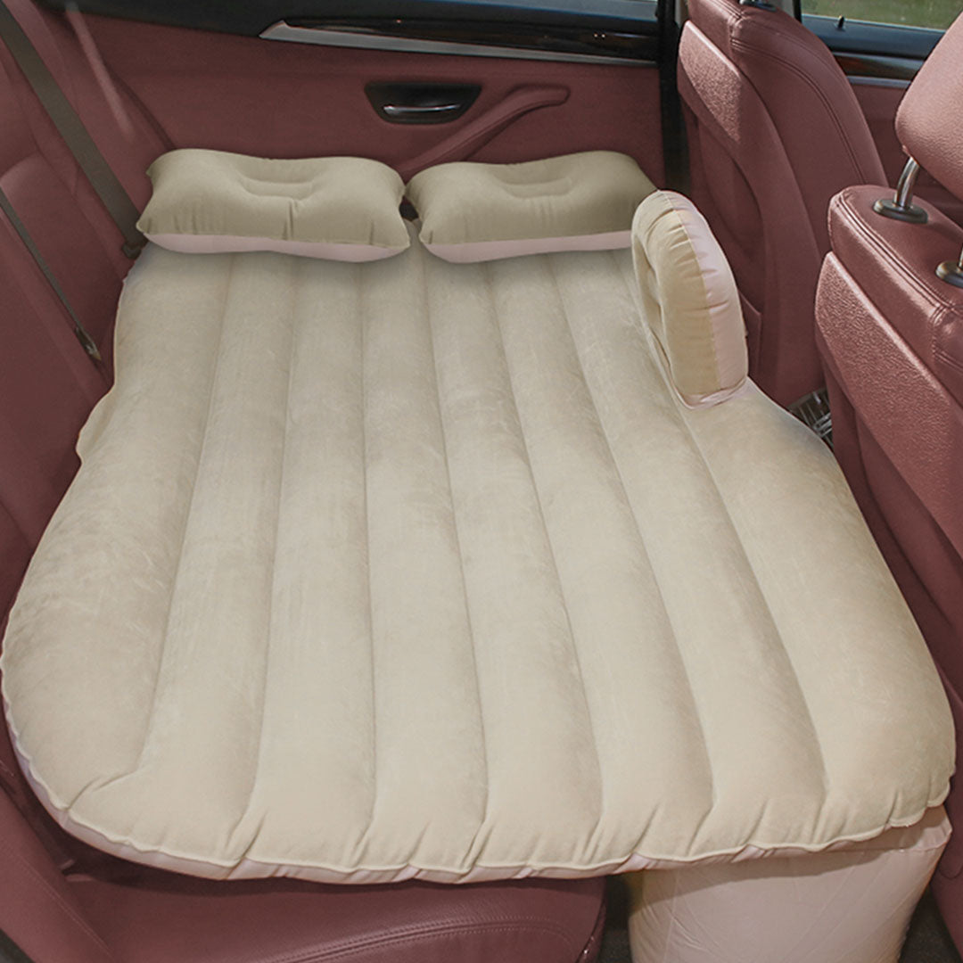 SOGA 2X Beige Stripe Inflatable Car Mattress Portable Camping Rest Air Bed Travel Compact Sleeping Kit Essentials • LUZ-CarMat003X2