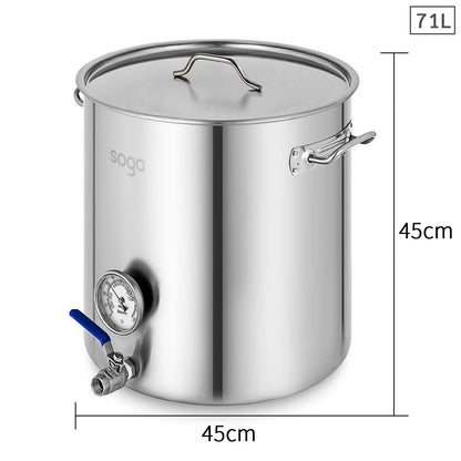 SOGA Stainless Steel Brewery Pot 71L With Beer Valve 45*45cm • LUZ-BreweryPotSS278945CMA