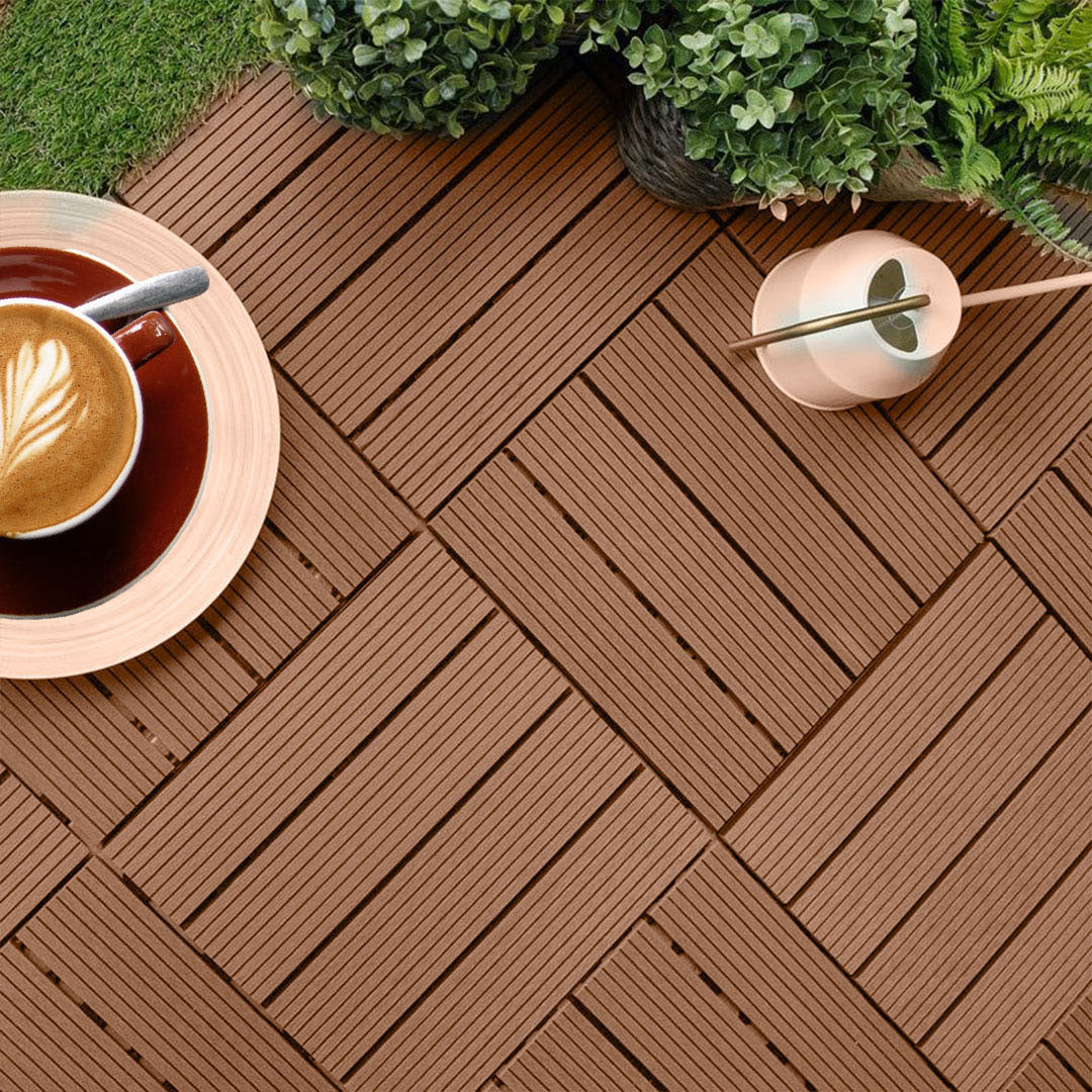 SOGA 11 pcs Red Brown DIY Wooden Composite Decking Tiles Garden Outdoor Backyard Flooring Home Decor • LUZ-Deck7003